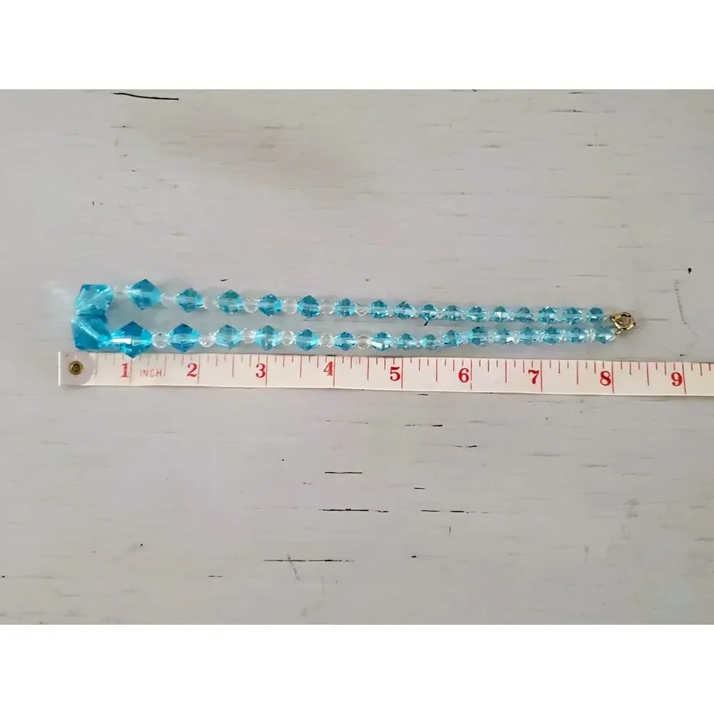 Vintage Light Blue and Clear Faceted Graduated Bead Necklace
